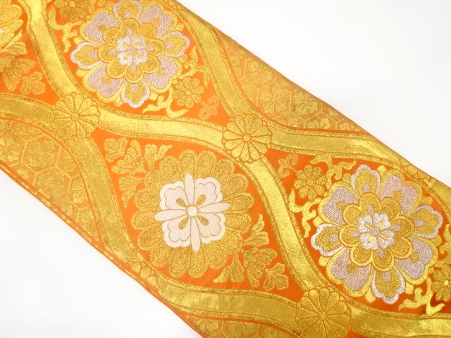 JAPANESE KIMONO / ANTIQUE FUKURO OBI / SILK / WOVEN FLOWER ARABESQUE